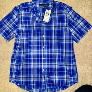 Boys Ralph Lauren Blue and White Plaid Button Up Shirt Size L (14-16)